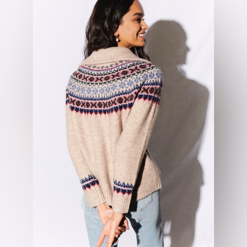 Saylor Casey Shetland Fair Isle Sweater Women’s L Brown Multi Nordic Knit Hygge - Picture 2 of 9